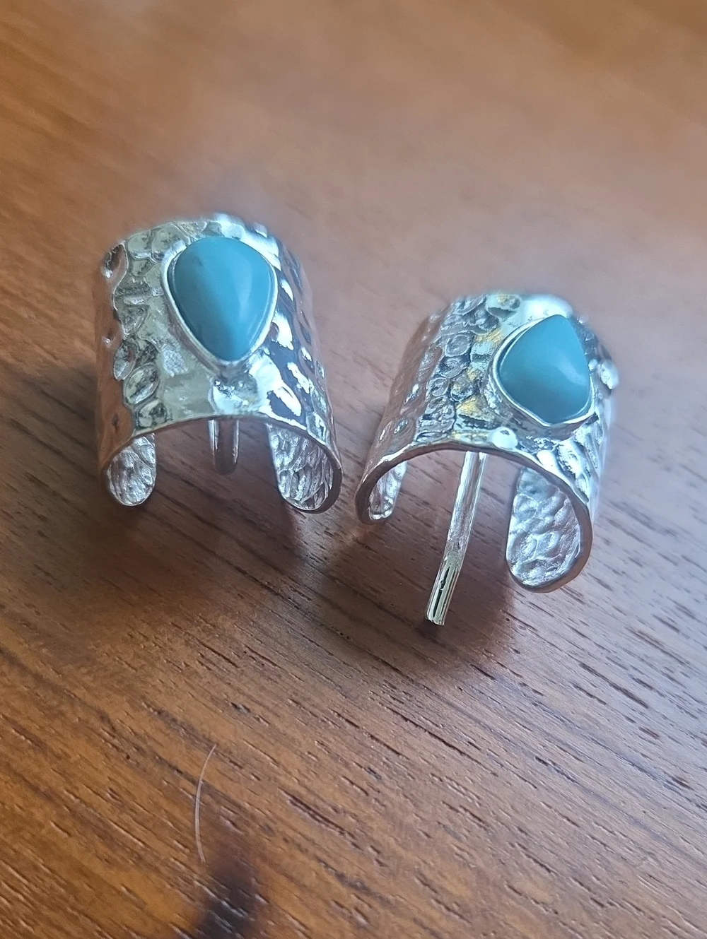 Silver Colored Teardrop & Turquoise Colored Decrative Hair Cuffs